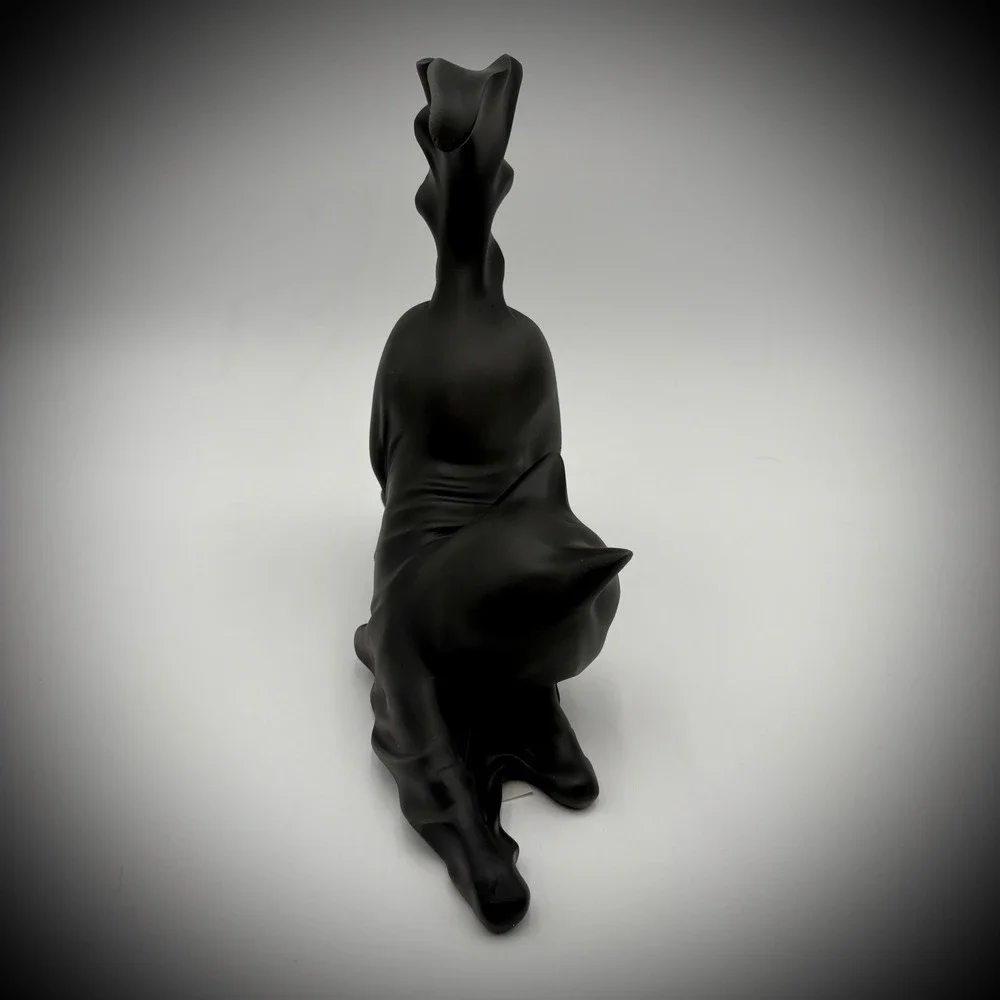Black Ghost Cat Statue Whimsical Stretching Tail Upwards Decorative Figure